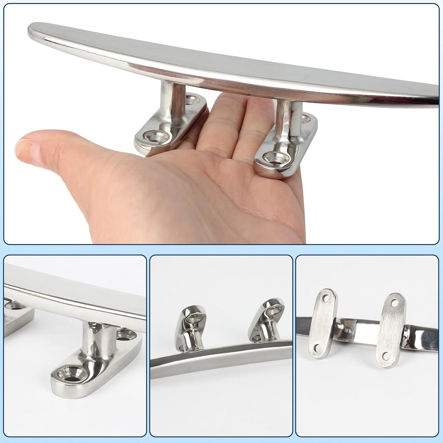 5/6/8 inch Dock Cleats - 316 Stainless Steel Boat Cleats Boat Dock Cleats,Open Base Flat Top Dock Cleat with Fasteners,Rope Cleat Boat Cleat for Deck/Nautical Decor(2,4,6Pack)