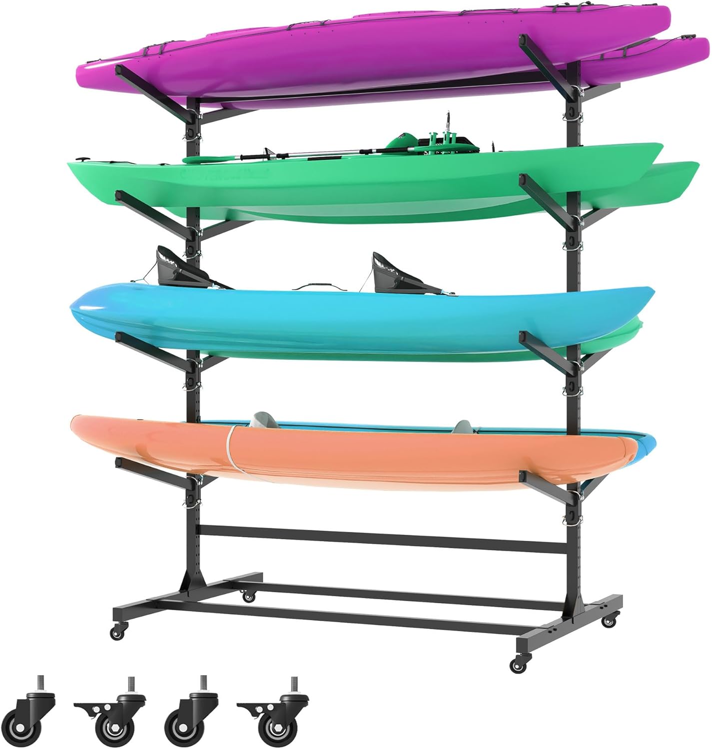 Kayak Storage Rack, Heavy Duty Kayak Stand Canoe Rack with Wheels, Freestanding Kayak Holder Stand for Kayaks, Canoes, Surfboard, Paddleboard Storage