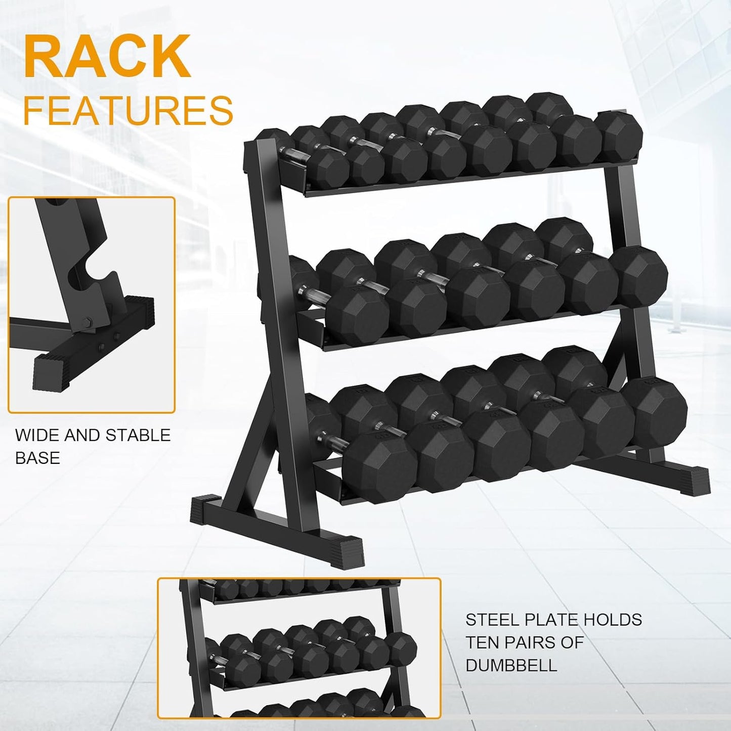 Premium Rubber Coated Hex Dumbbell Weight Set with Rack, Multiple Packages,210LB/350LB/450LB/550LB Set for Home Gym, Hand Weights for Muscle Toning, Strength Building & Full Body Workout
