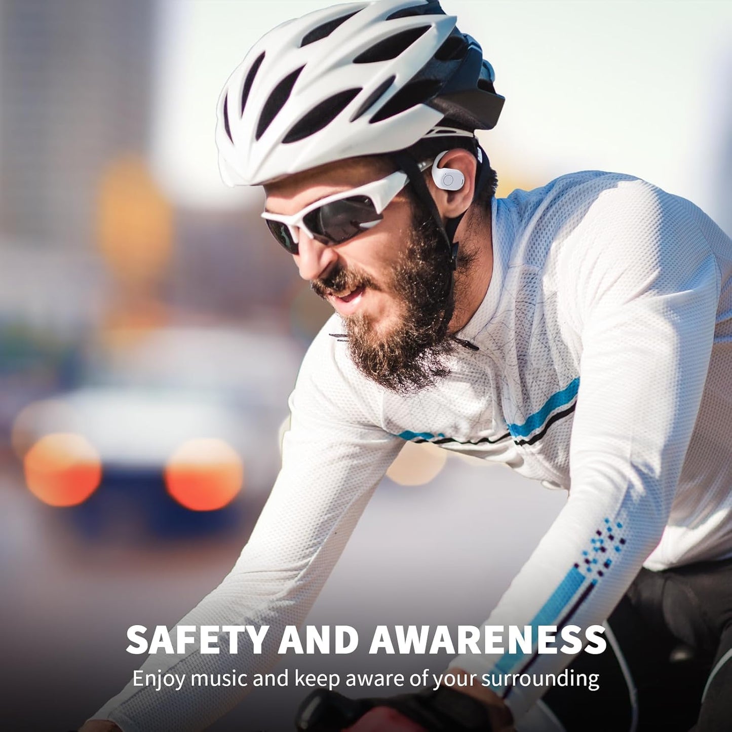 PSIER Open Ear Bluetooth Headphones, 40 Hours Playtime Bluetooth 5.3 Wireless Sports Earbuds with Digital Display Charging Case, White