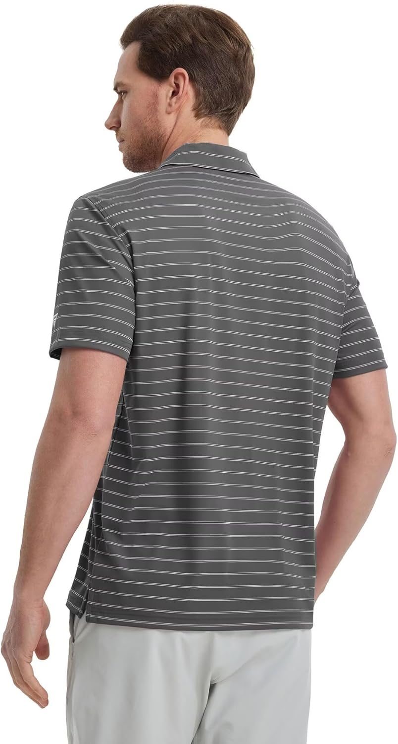 M MAELREG Mens Striped Golf Shirts Short Sleeve Silk-Like Touch Water-Resistant Breathable Soft Collared Polo Shirts for Men