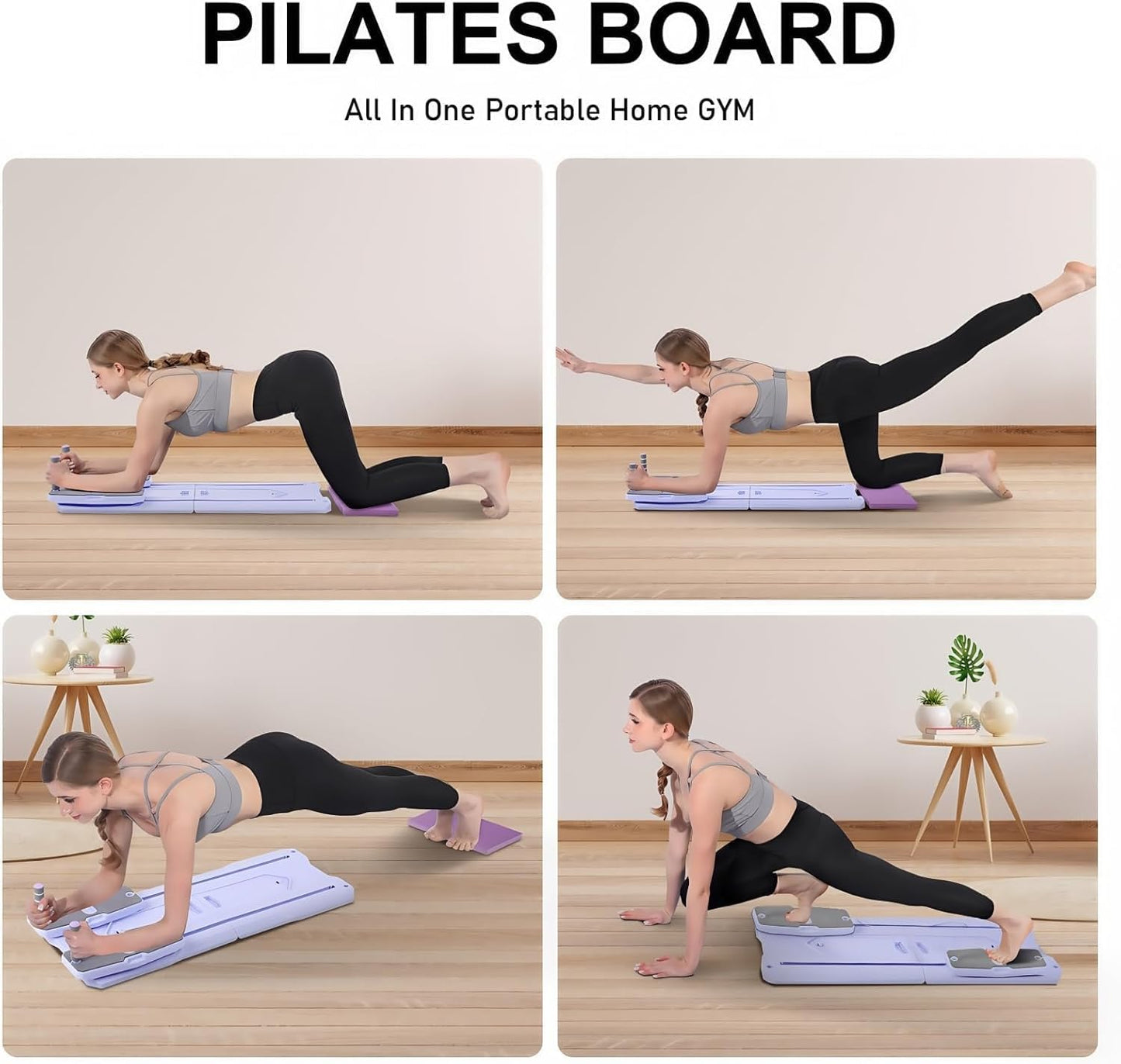Pilates Board - 2025 Pilates Reformer Set for Full Body Workouts, Foldable Ab Core Trainer Board, 5 in 1 Multi-Purpose Pilates Board for Home with Resistance Bands, Ideal for Women & Men (Purple, L)