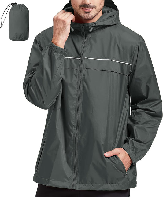 SWISSWELL Rain Jacket Men Waterproof Windbreaker, Lightweight Hooded Raincoat for Daily Casual