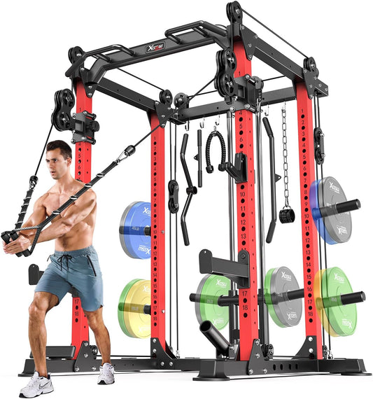Power Rack Power Cages Multi-Function Squat Rack with Cable Crossover System Selectable More Training Attachment Weight Cage for Garage & Home Gym