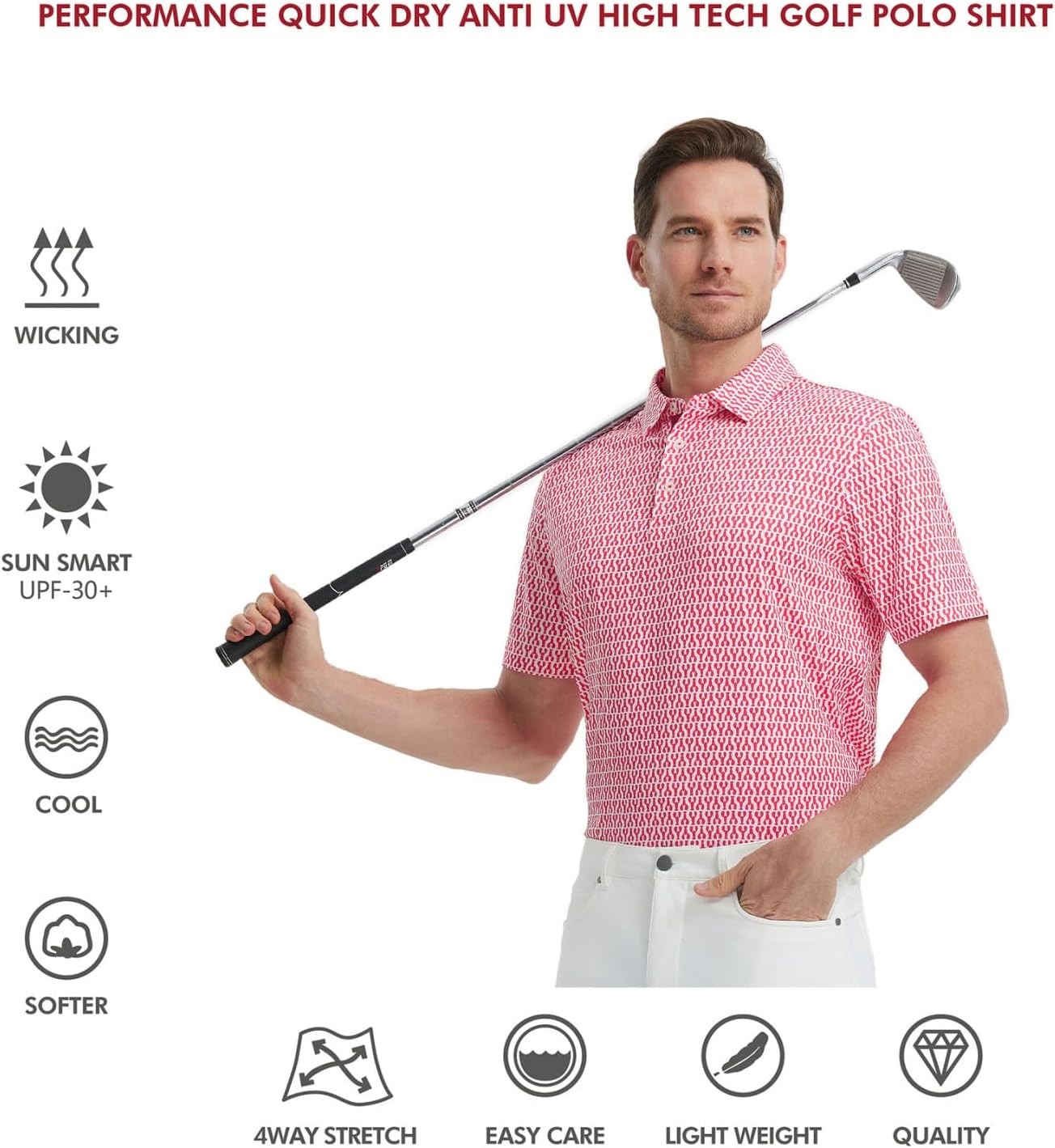 Men's Golf Polo Shirts Short Sleeve Striped Performance Moisture Wicking Dry Fit Golf Shirts for Men
