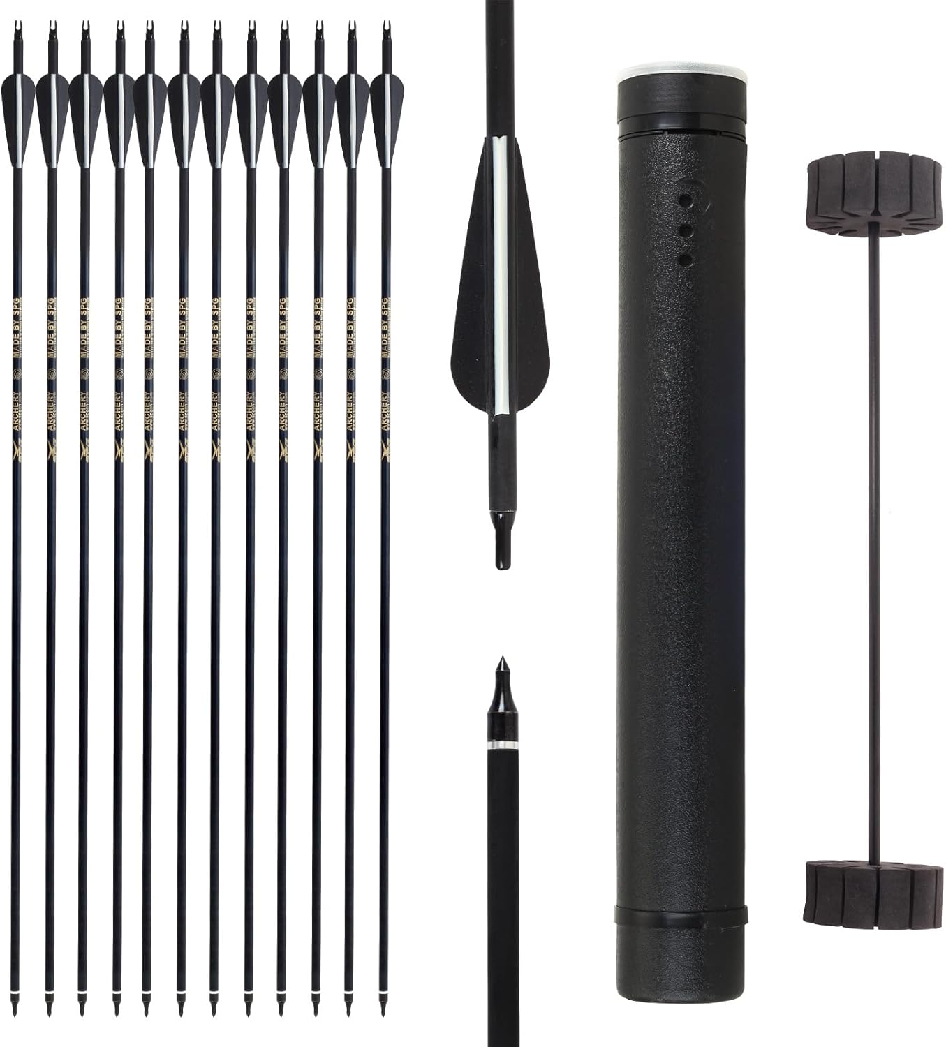 SOPOGER Archery Arrows for Compound Bow and Arrow Quiver Holder Tube, 31 Inch Arrows Practice Arrows for Recurve Bow 12 Packs, 500 Spine Hunting Arrows Carbon Fiber Target Arrow Accessories