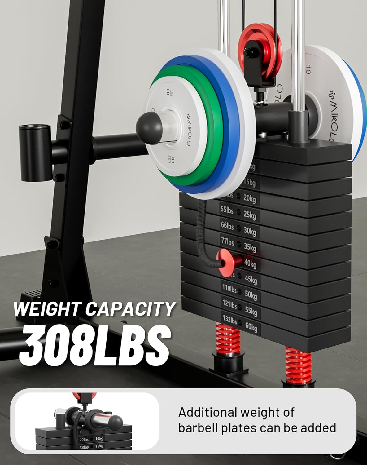 Mikolo Smith Machine, 2200lbs Squat Rack with LAT-Pull Down System & Cable Crossover Machine, Training Equipment with Leg Hold-Down Attachment
