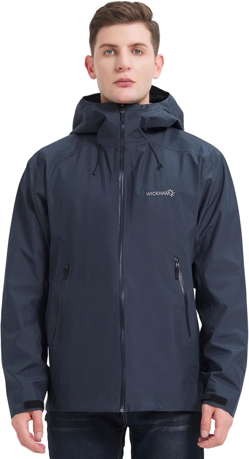 WICKHAM Men's High-performance Rain Jacket Outdoor Waterproof Windproof Coat fully Sealed Seams Shell for Expedition,Golf