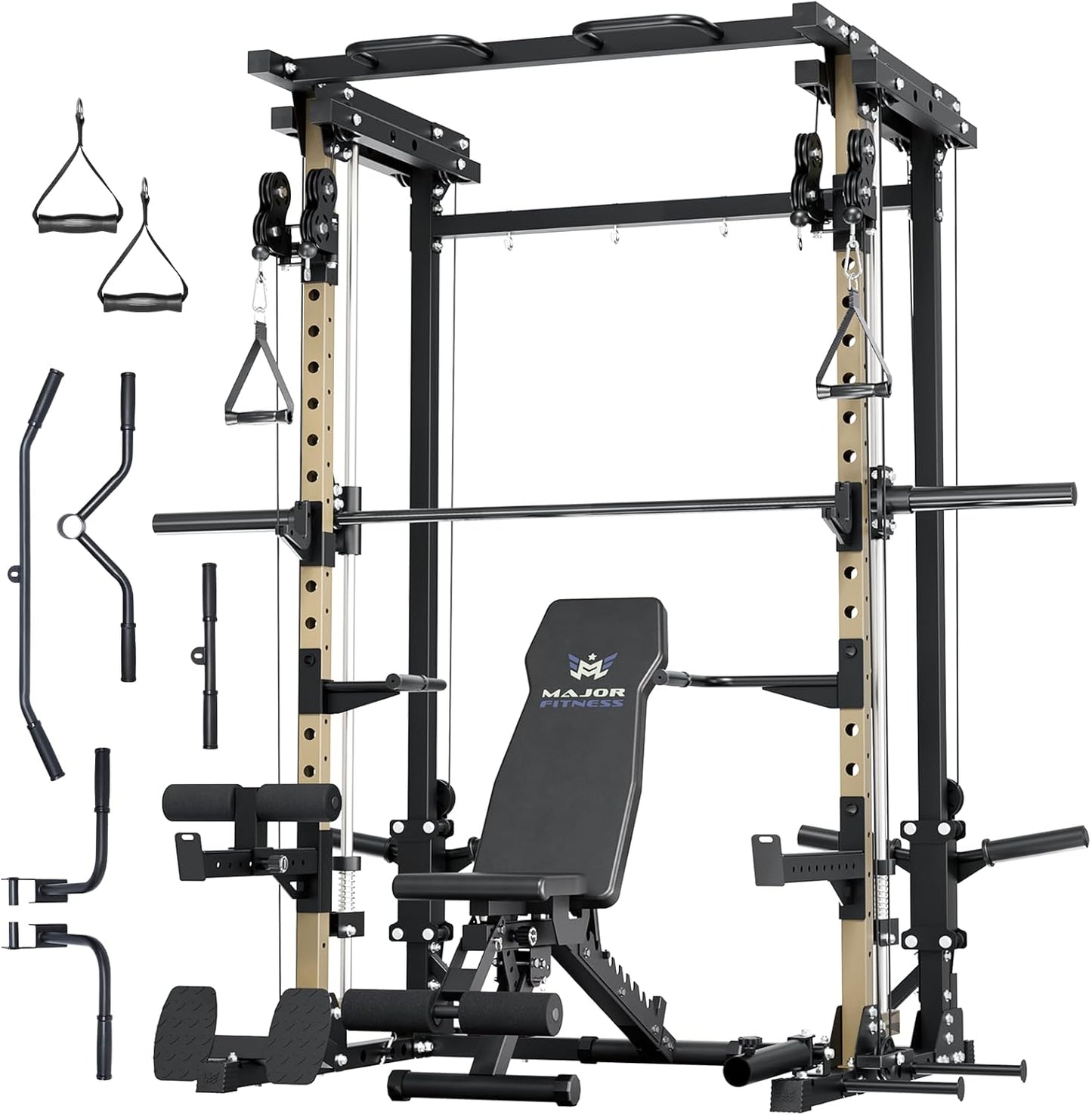 Major Fitness Drone3 Smith△ Machine – All-in-One Home Gym Squat Rack with Weight Bar, Cable Crossover Machine – Heavy-Duty Fitness Equipment for Strength Training and Full-Body Workouts