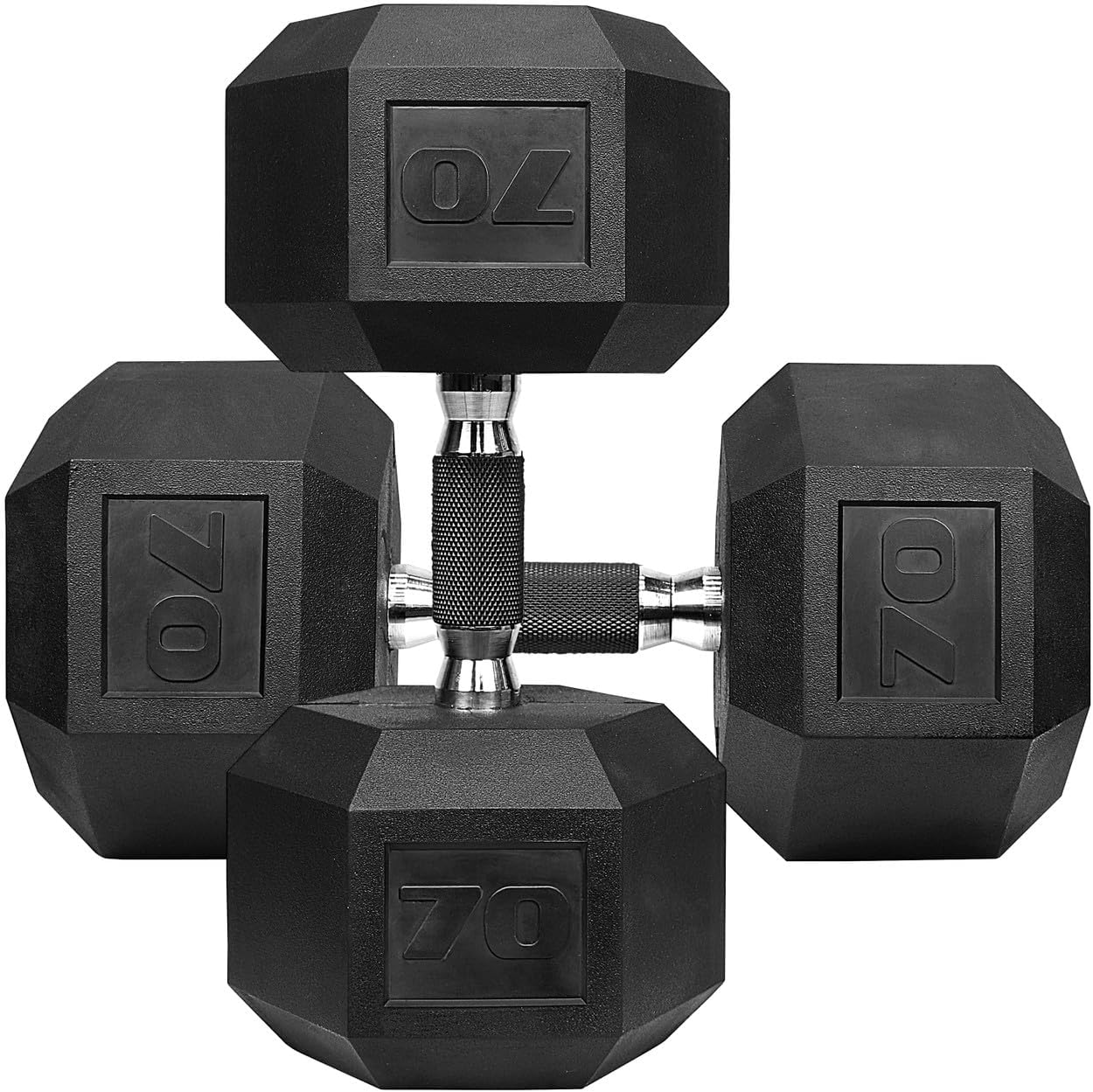 WF Athletic Supply Rubber Encased Hex Dumbbells with Rubber Grip Contoured Handle for Muscle Toning, Strength Building & Full Body Workout