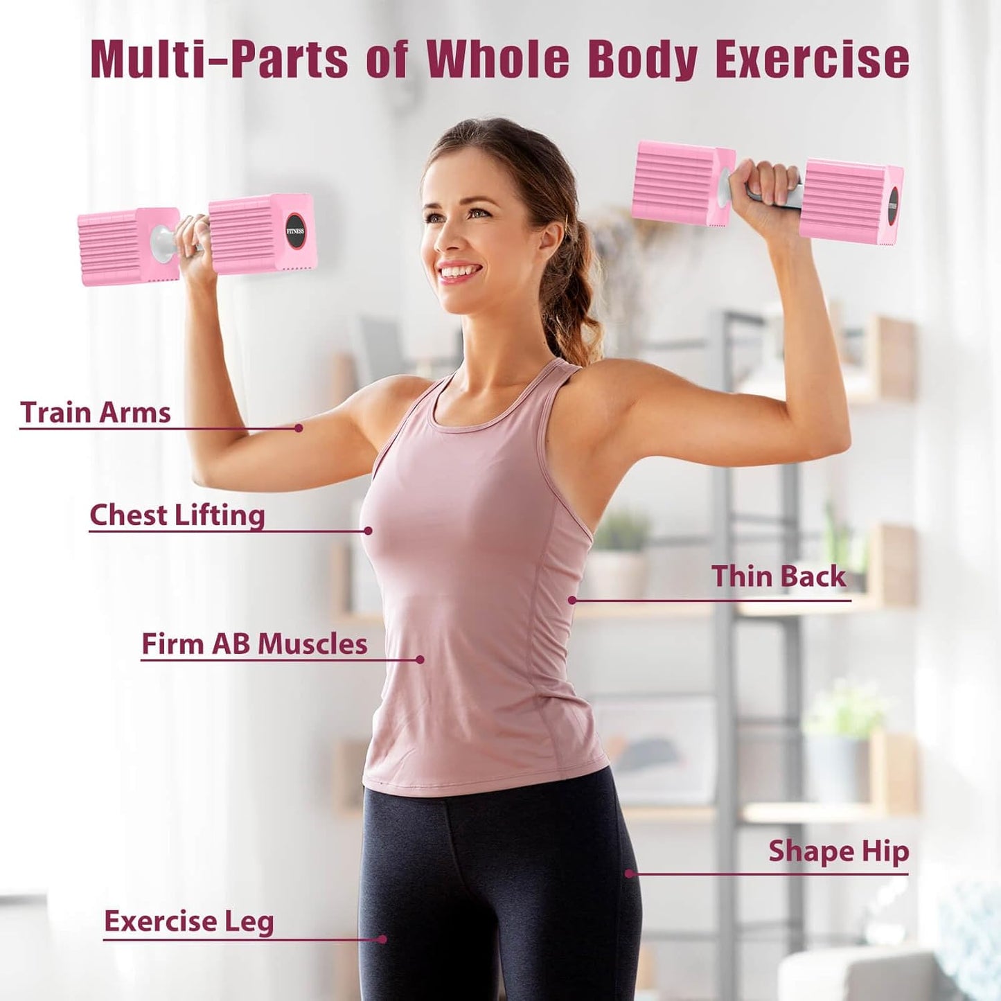 Adjustable Weight Dumbbells Set of 2, 3.4lb/5.7lb/8lb/10.3lb/12.6lb Each Hand Weight Sets for Women/Men, Adjustable Dumbbells Set for Home Gym Fitness Workout Strength Training