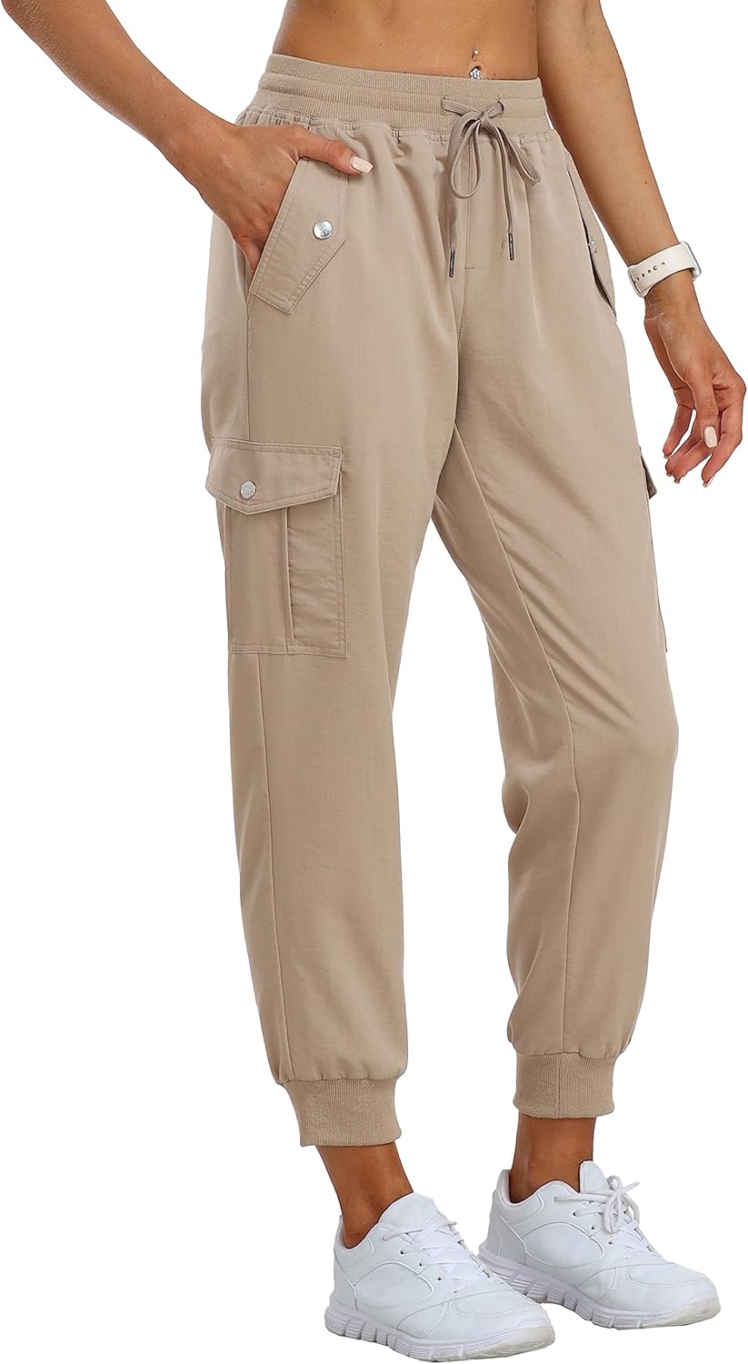MoFiz Women's Outdoor Cargo Pants Lightweight Joggers Elastic Waist Athletic Hiking Sweatpants Casual Travel Pant with Pocket