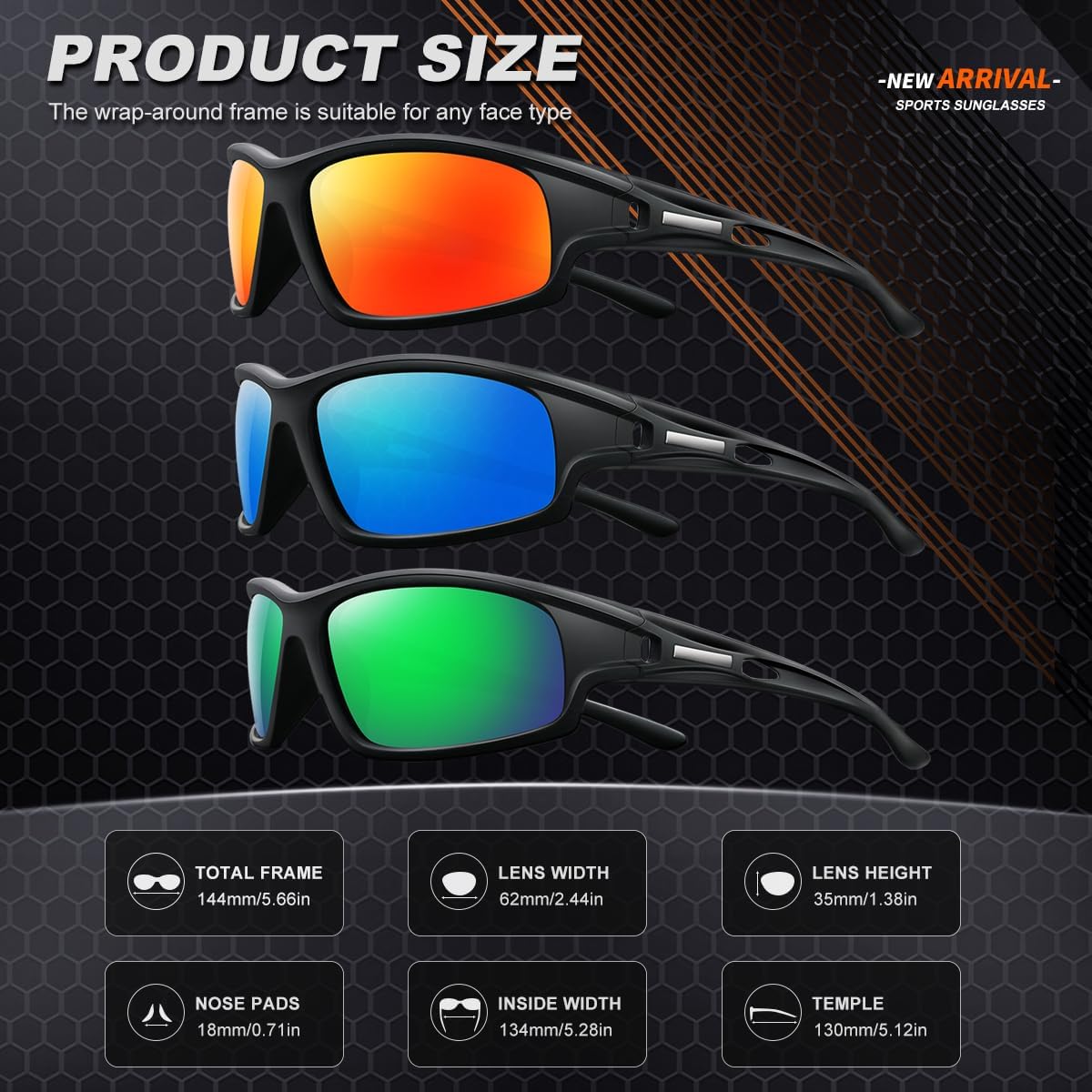 3PACK Polarized Sports Sunglasses for Men Driving Golf Fishing Running Sun Glasses UV400 Protection