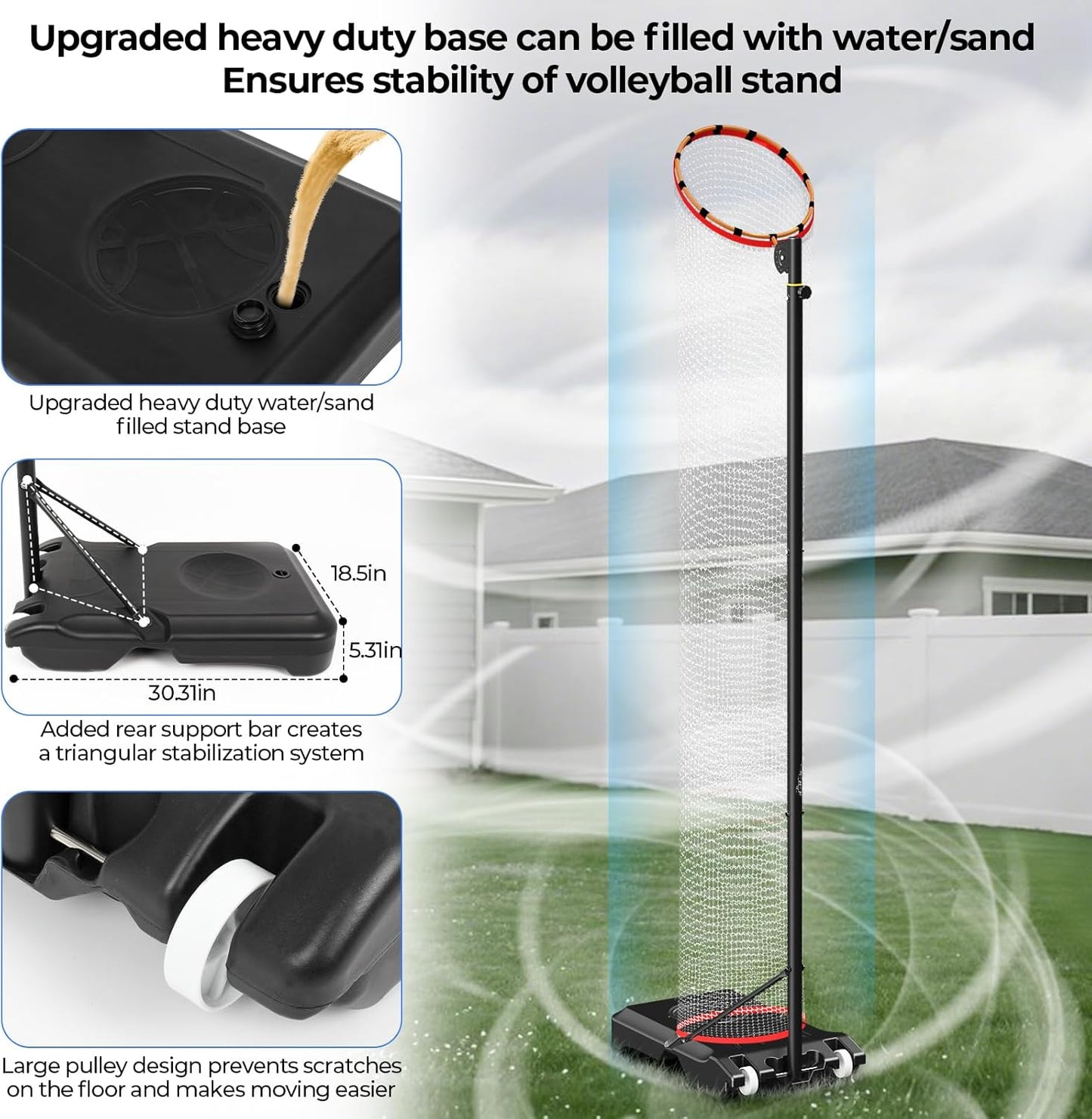 Volleyball Setter Trainer Net Setting Training Equipment，with Mobile Pulleys, Adjustable Height/Angle,Can Be Filled with Water，Indoor and Outdoor Volleyball Serve, Dunk and Set Practice Net