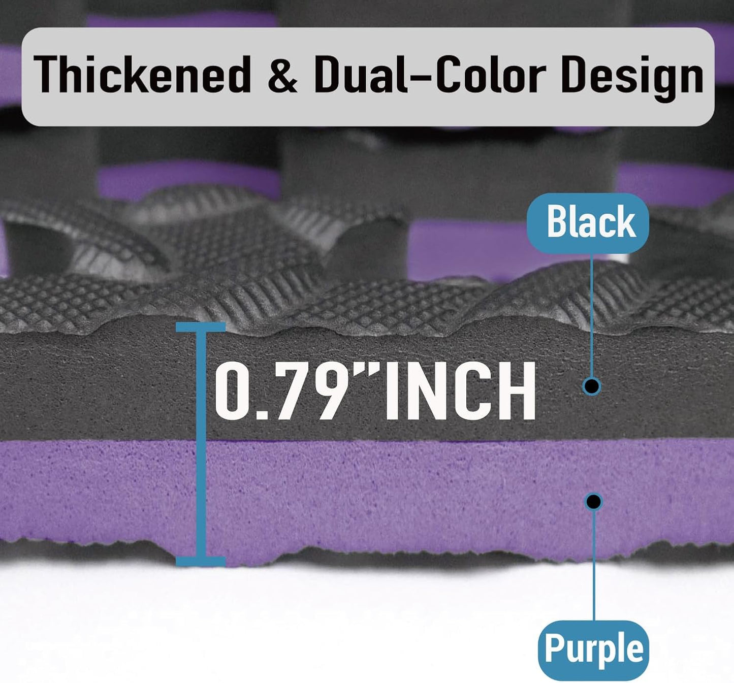 AIRHOP Upgraded 0.79" Extra Thick 48 Sq Ft High-Density Eva Foam Exercise Gym Mats, 12 Pcs Large Interlocking Puzzle Floor Tiles (24"x24") for Home Gym, Black&Purple