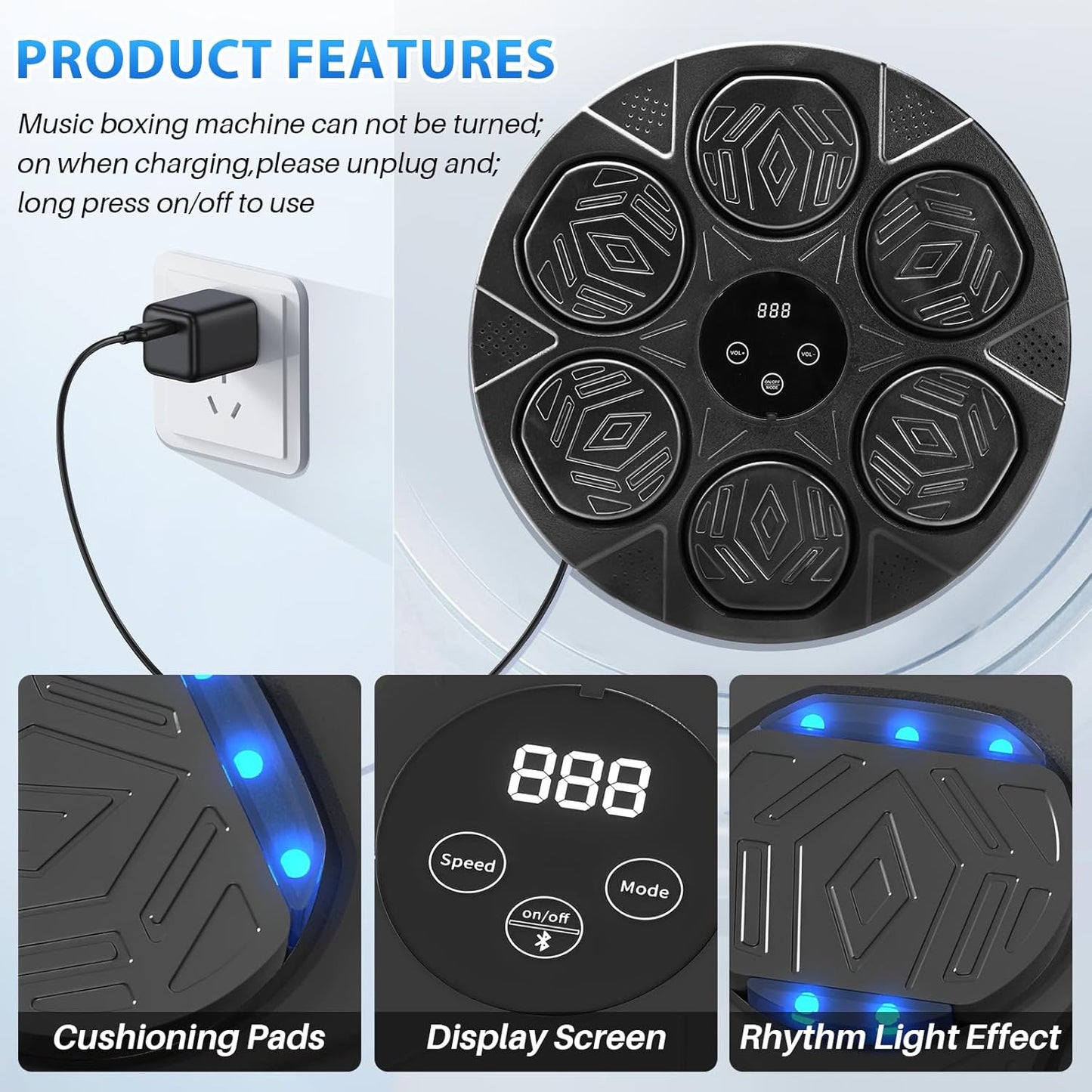 Music Boxing Machine, Bluetooth Music Punching Machine with Gloves, Electronic LED Boxing Training Equipment Wall Mounted, 9 Modes & 9 Speeds, Boxing Target for Home, Office, Gym