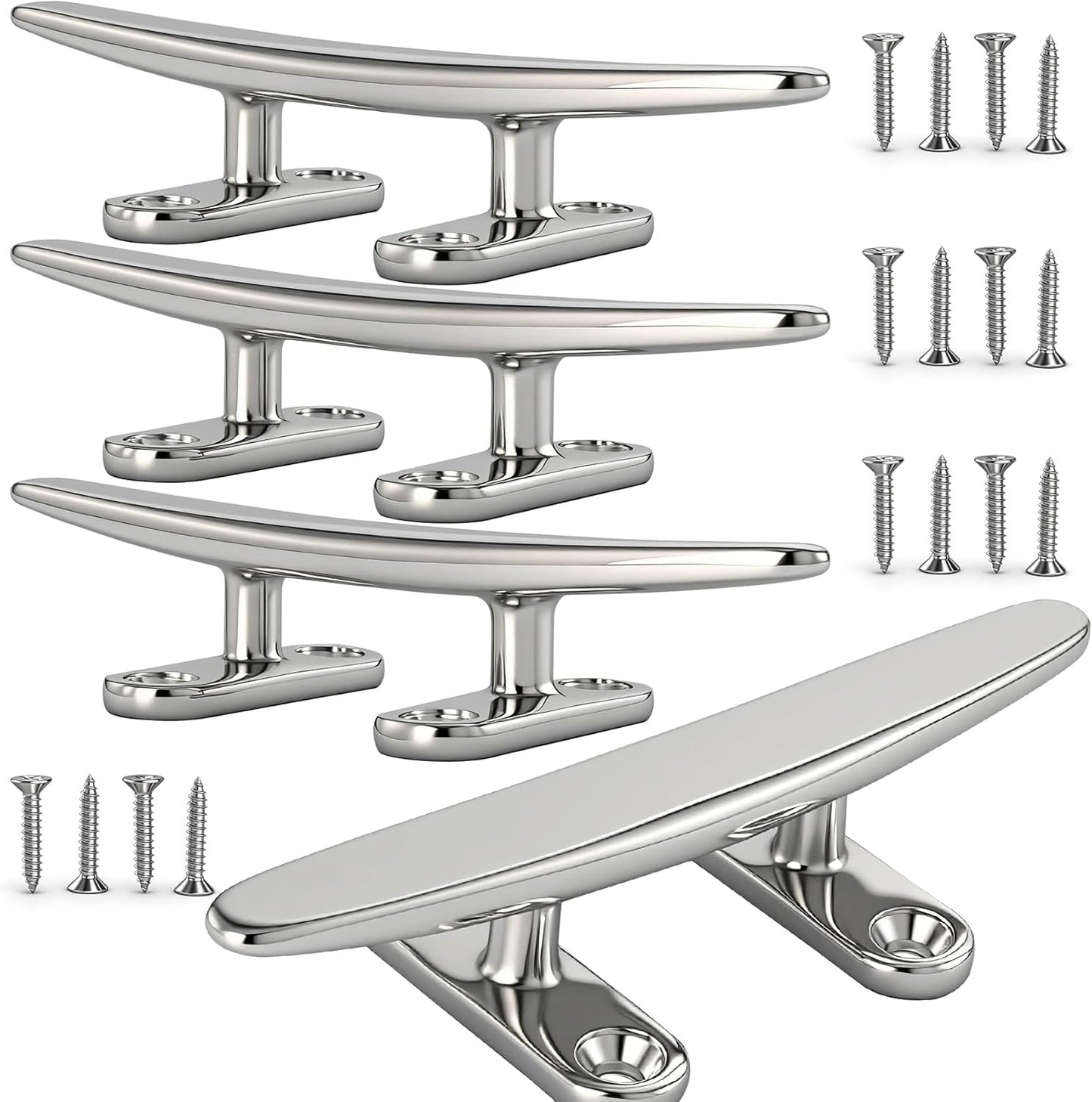 5/6/8 inch Dock Cleats - 316 Stainless Steel Boat Cleats Boat Dock Cleats,Open Base Flat Top Dock Cleat with Fasteners,Rope Cleat Boat Cleat for Deck/Nautical Decor(2,4,6Pack)