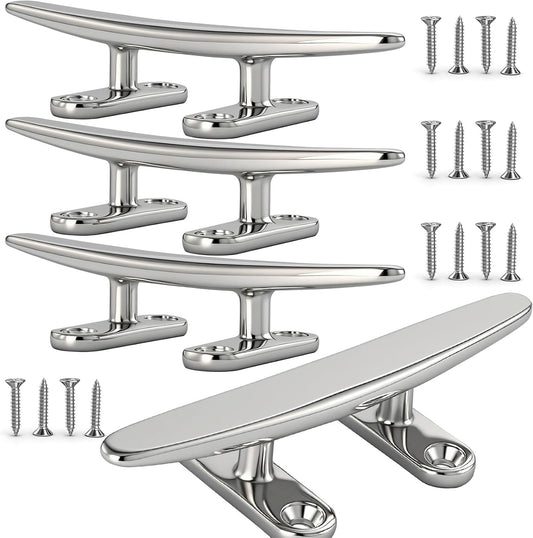 5/6/8 inch Dock Cleats - 316 Stainless Steel Boat Cleats Boat Dock Cleats,Open Base Flat Top Dock Cleat with Fasteners,Rope Cleat Boat Cleat for Deck/Nautical Decor(2,4,6Pack)