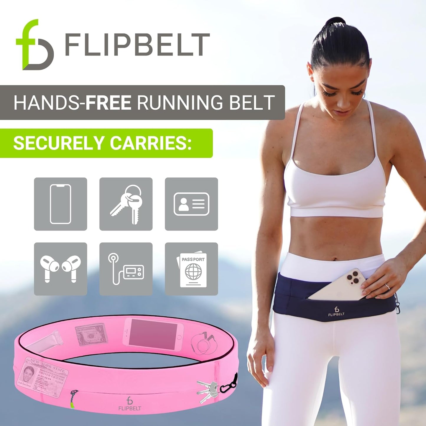 FlipBelt Zipper Running Belt, Waist Pack for Fitness and Running, US Company