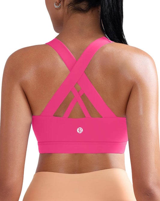RUNNING GIRL Sports Bra for Women, Criss-Cross Back Padded Strappy Sports Bras Medium Support Yoga Bra with Removable Cups