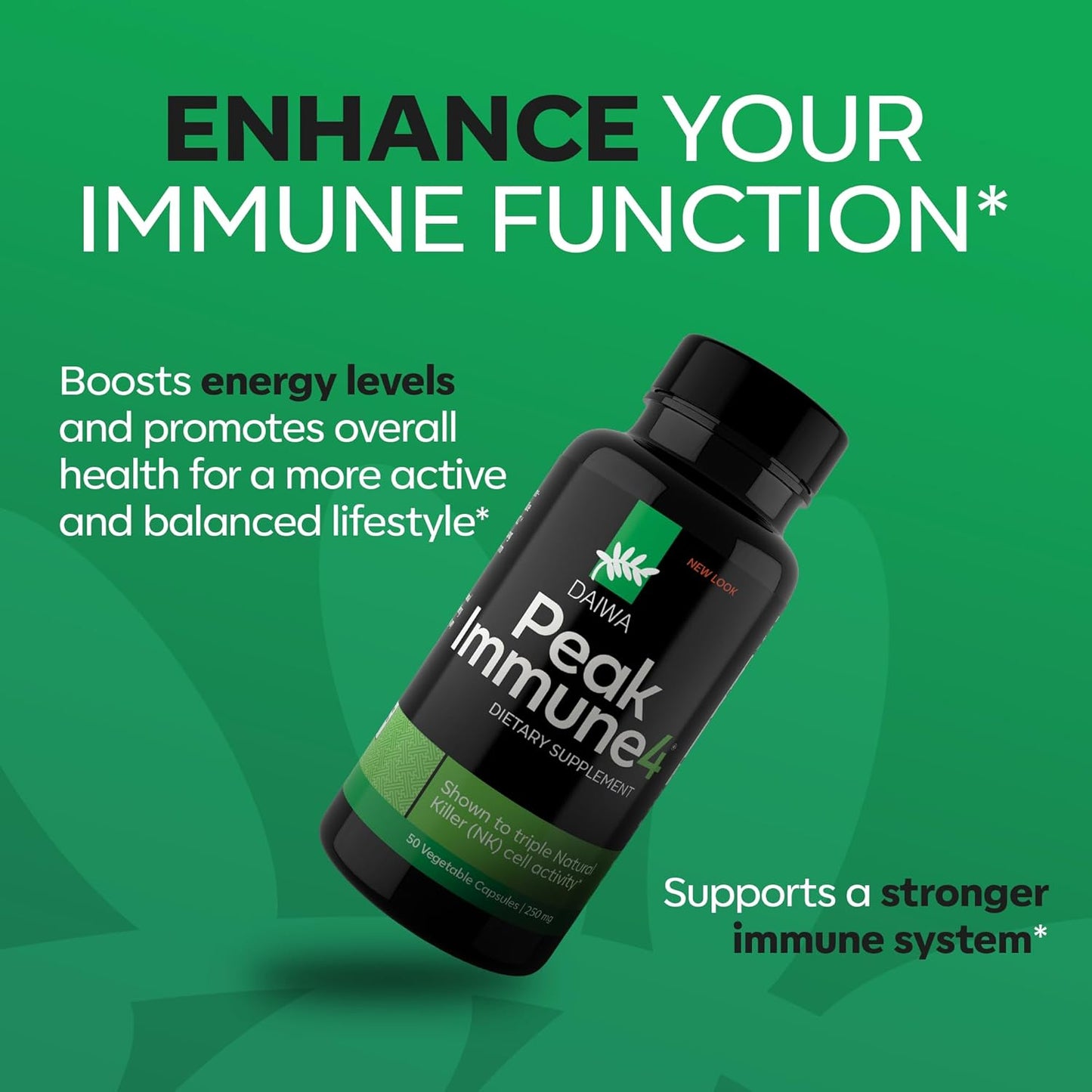 Daiwa PeakImmune4® – Immune Support Supplement for Adults with Rice Bran Arabinoxylan Compound (RBAC) and Enzyme from Shiitake Mushroom – 50 Capsules