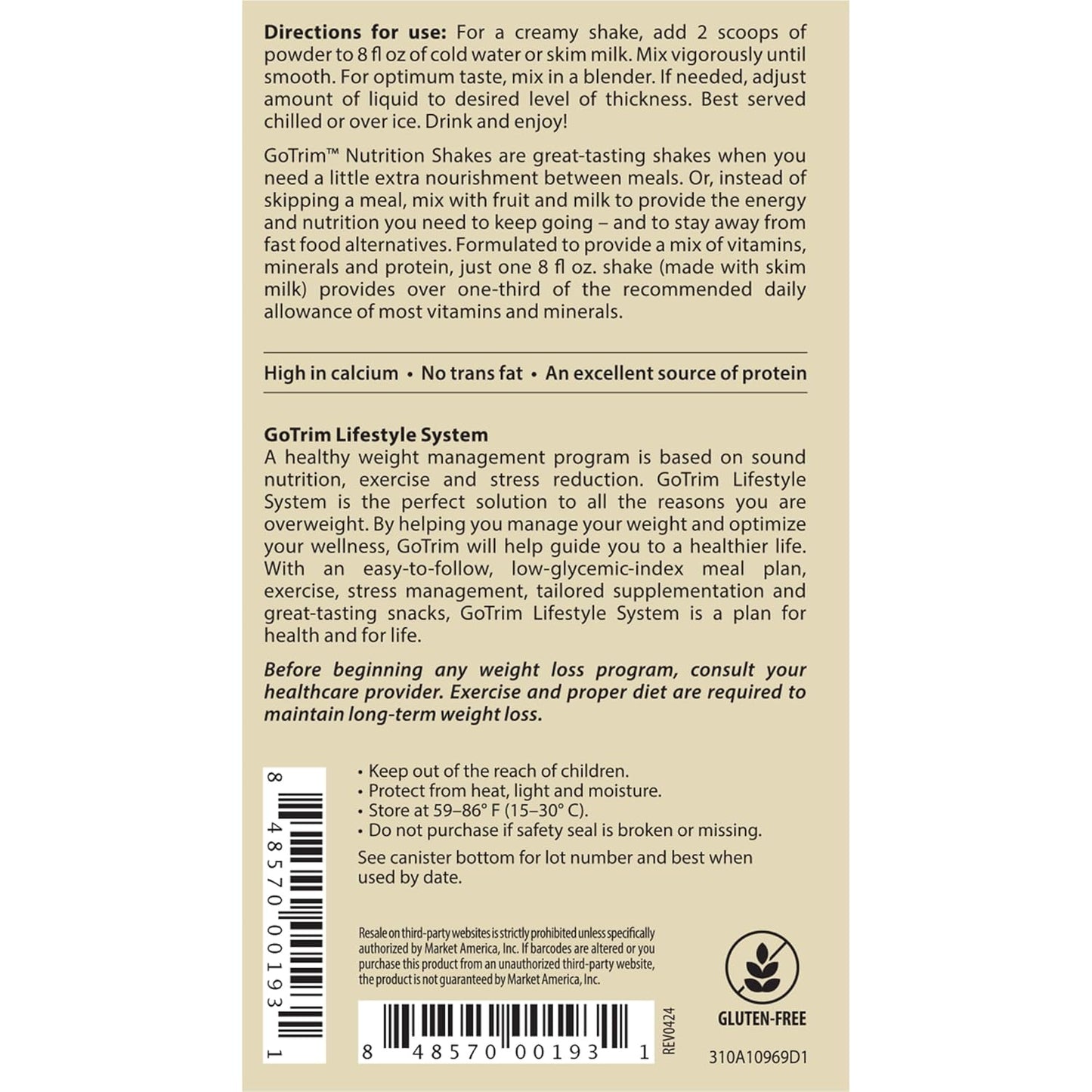 GoTrim Nutrition Shakes - Creamy Vanilla, High Protein, Meal Replacement Shake with 19g Protein & 10g Fiber, Ready to Drink, Gluten-Free, No Added Sugar, 14 Servings