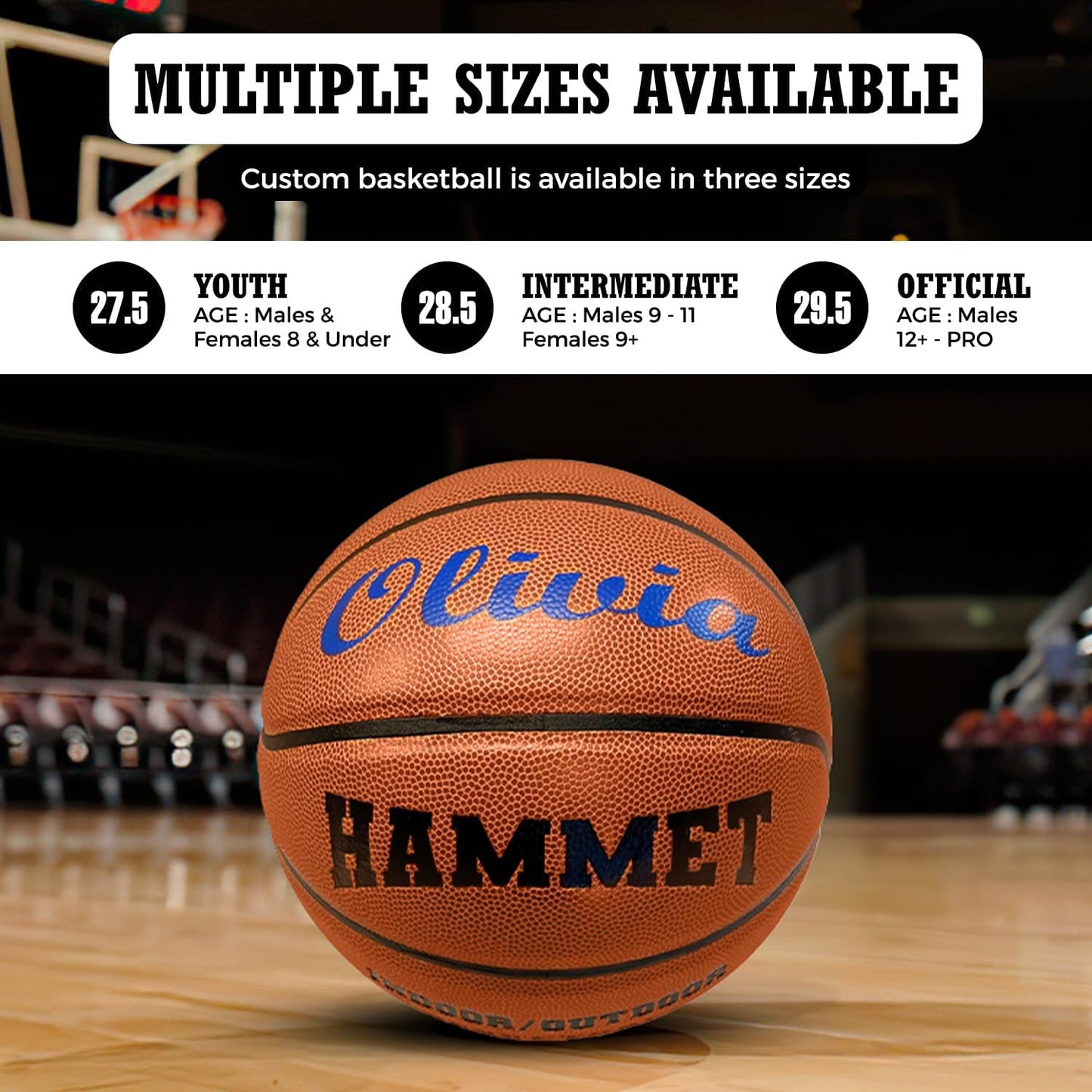 HAMMET Personalized Basketball - Customized Indoor and Outdoor Basketball with Your Name or Text - Ideal Gift for Son, Daughter, Boy or Girl