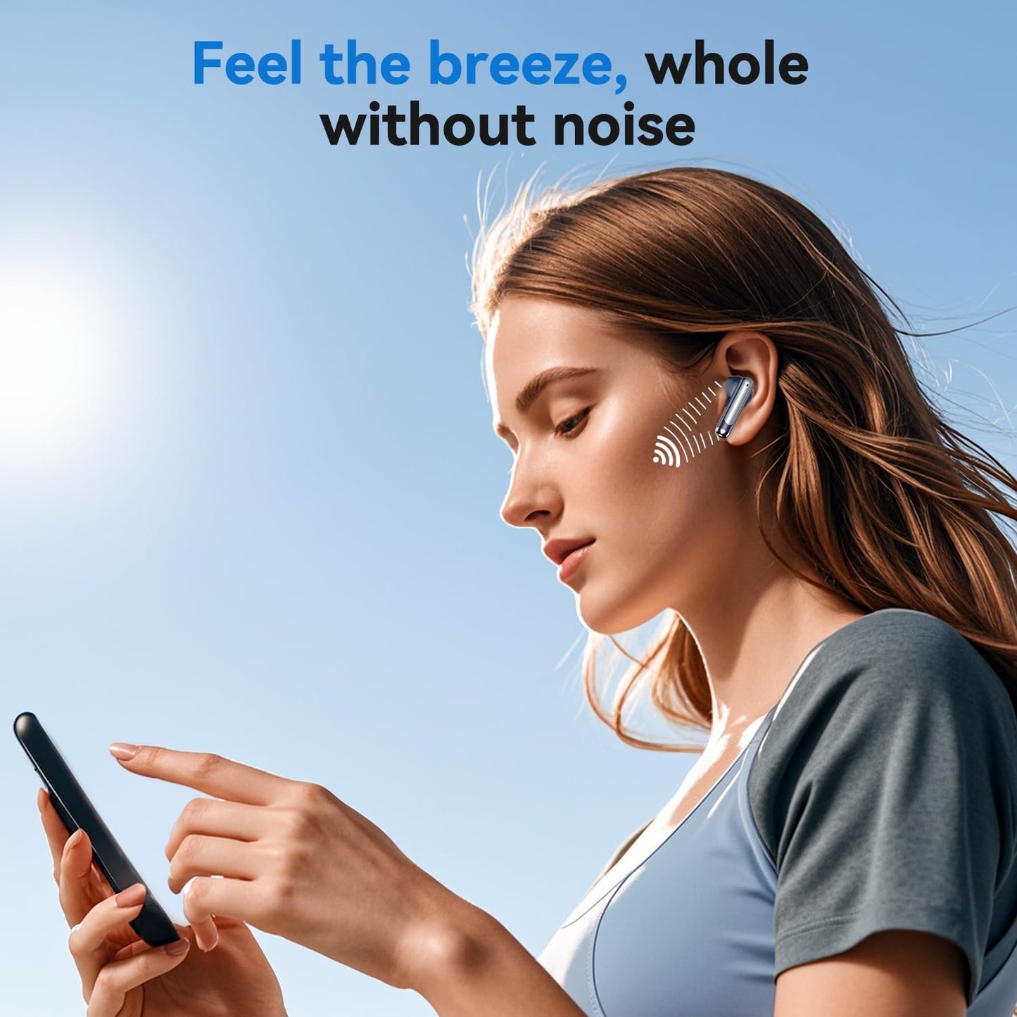 Wireless Earbuds, 2025 Bluetooth 5.4 Bass Stereo Headphones with 4 ENC Mic, 50H Playback Ear Buds with Charging Case LED Display,Sport Earphones IPX7 Waterproof for Phone, Android, Pad, Blue