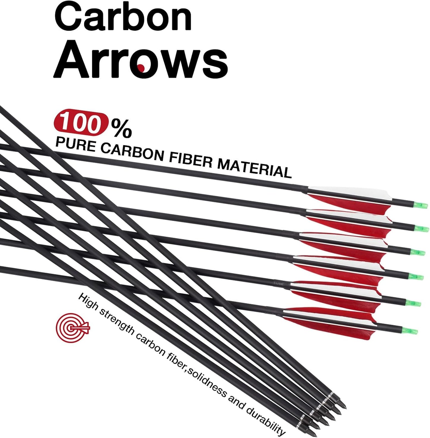 YLS 500 Spine Arrows 30 Inch Carbon Arrows 4" Turkey Feather Archery Target Practice Hunting Arrows with for Recurve Bow Long Bow