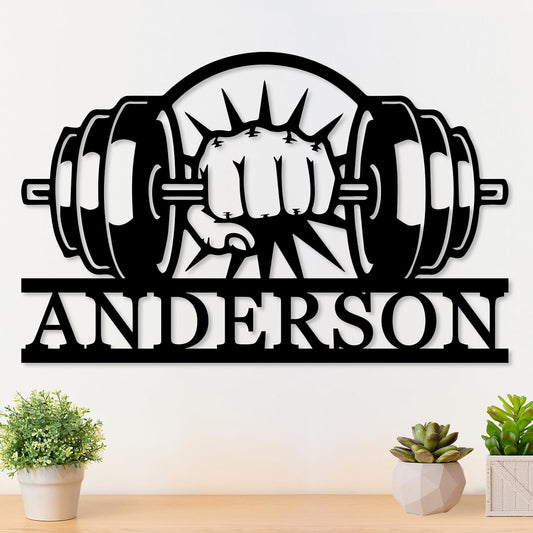 Personalized Last Name Sign for Home, Home Gym Sign, Fitness Name Signs, Custom Gym Metal Signs, Gift for Dad, Birthday Gift