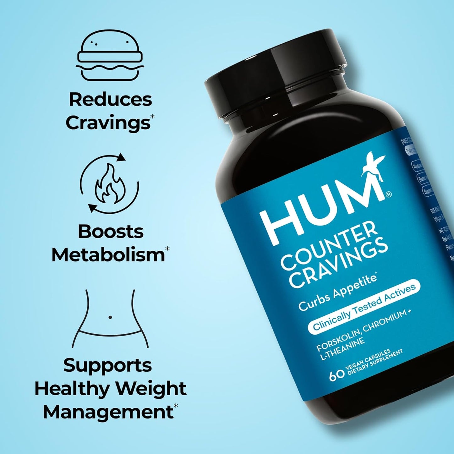 HUM Counter Cravings - Chromium Craving Suppressants with L-Theanine, Seaweed Extract & Forskolin to Support a Healthy Lifestyle (60-Count)