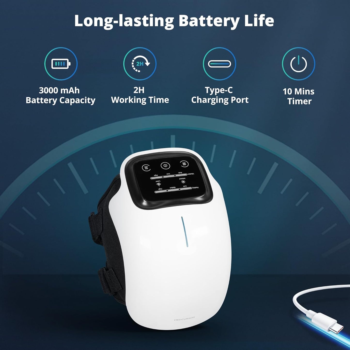 Medcursor Knee Massager with Heat, Cordless Heated Knee Massage for Pain Relief with 3 Heating Levels, 3 Vibration Modes, LED Screen, Adjustable Straps, Gift for Men and Women