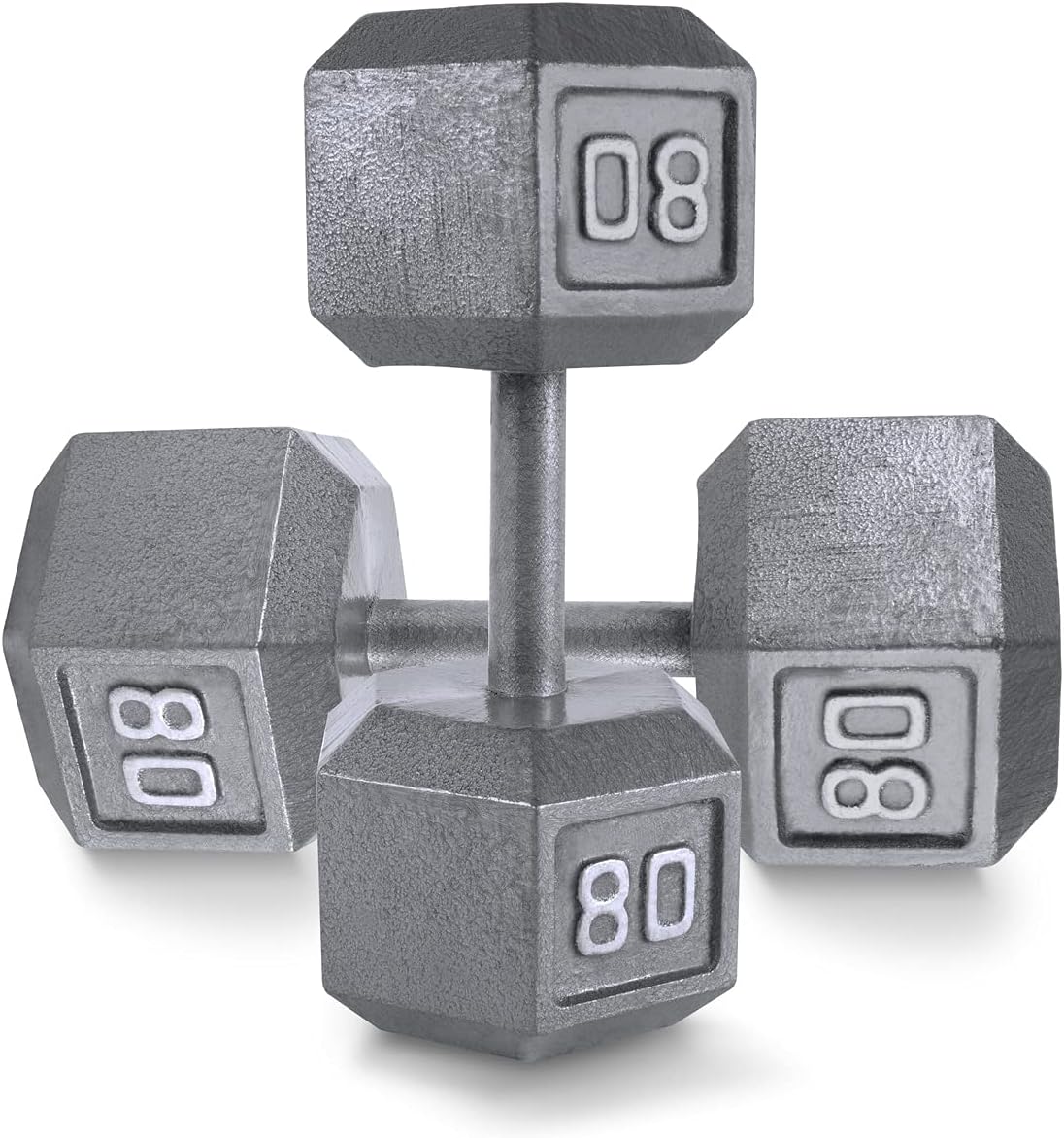 WF Athletic Supply Cast Iron Solid Hexagon Gray/Black Dumbbells, Strength Training Free Weights Set of 2 for Women and Men, Hand Weights Sold by Pairs, Multi-Select Size Options Available