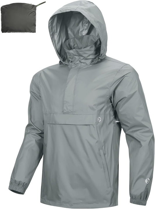 Outdoor Ventures Men's Rain Jacket Waterproof Lightweight Packable Rain Pullover for Hiking Golf Running