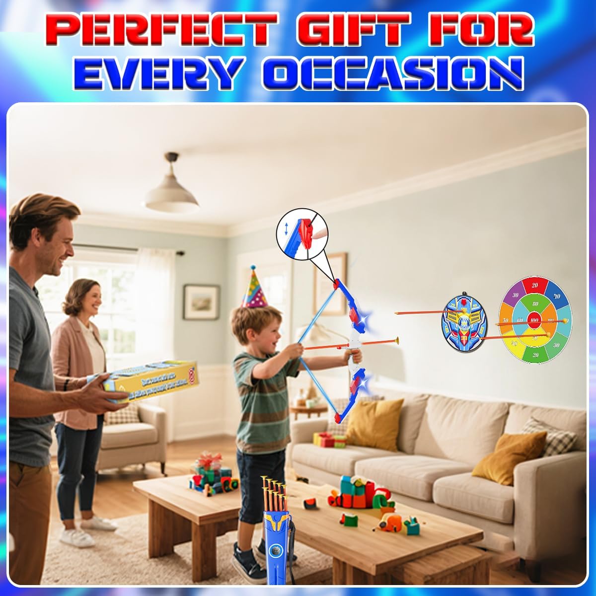 Kids Bow and Arrow Set, LED Light Up Archery Toy Set with 10 Suction Cup Arrows, 2 Target & Quiver, Indoor and Outdoor Toys Sport Gifts for Kids, Boys & Girls Ages 5 6 7 8 9 10 11 12