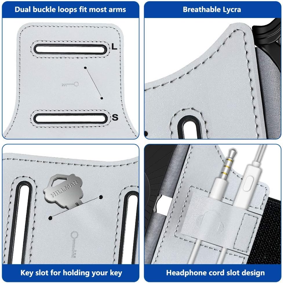 VUP Running Armband 360°Rotatable for iPhone 14/13/Pro Max/Pro/Mini/12/11/SE/Xs/XR/X/8/7/Plus, Fits All 4-6.7 Inch Smartphones, with Key Holder Phone Armband for Running Hiking Biking (Sliver)