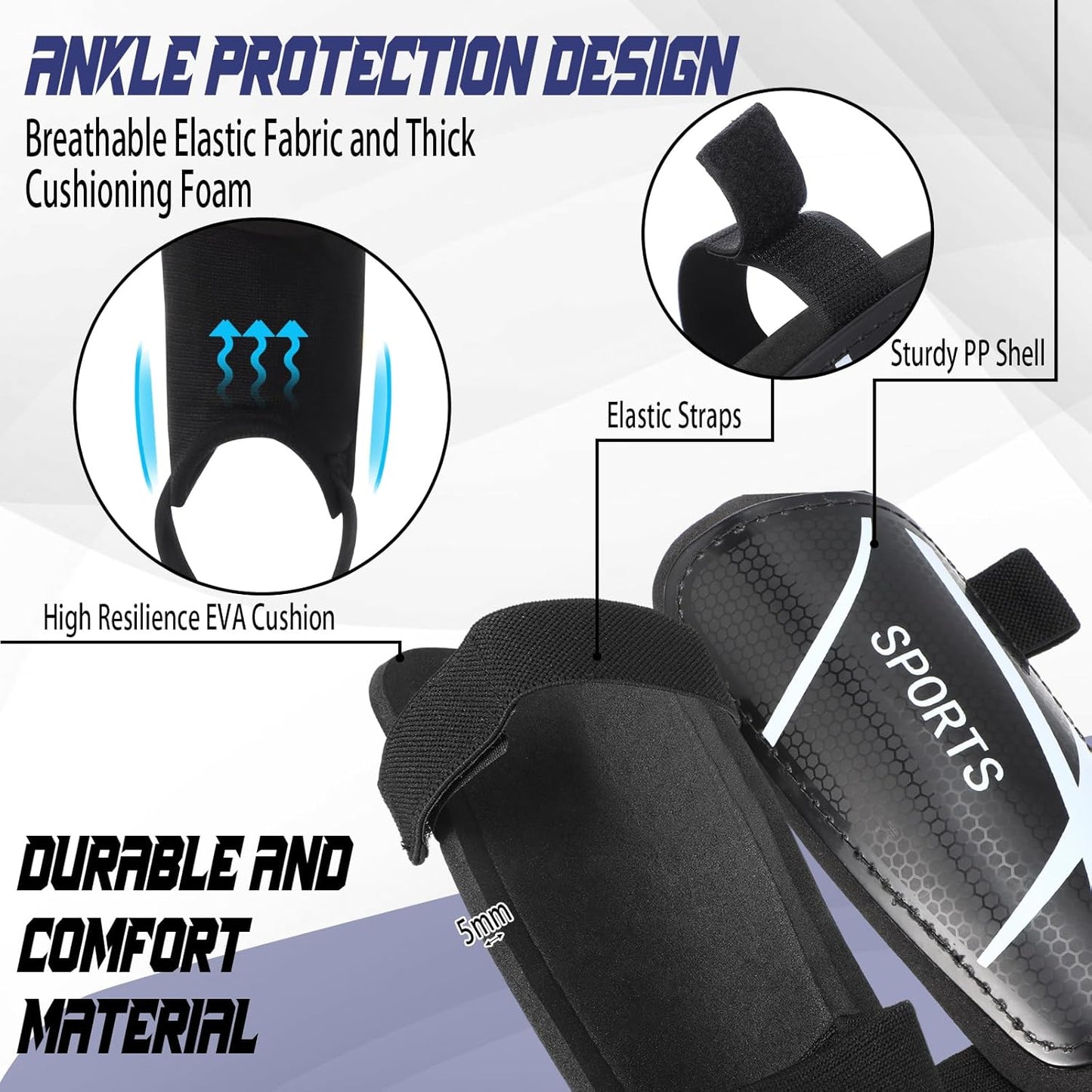 Soccer Shin Guards and Socks Kids Youth Lightweight Soccer Pads Defender with Ankle Protection Ski Shin Guards Football Equipment for Age 4-14 Toddler Boys Girls Teens