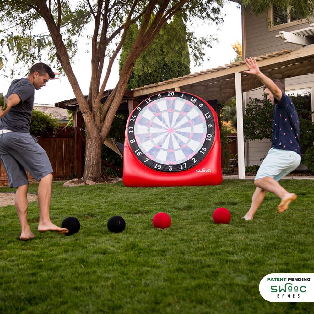 SWOOC Games - Inflatable Giant Kick Darts (15+ Ways to Play) - Jumbo Soccer Dartboard w/Air Pump - Big Carnival Games - Giant Outdoor Games - Oversized Dart Board Yard & Lawn Game for Kids & Adults
