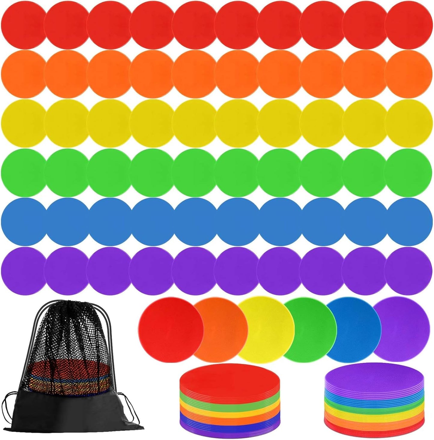 60 Pcs Poly Spot Markers Non-Slip Rubber Floor Dots for Gym, Flat Cones Agility Markers Poly Dots for Gym Floor Spot Markers for Sports Soccer Basketball Speed Agility Training Dance Classroom