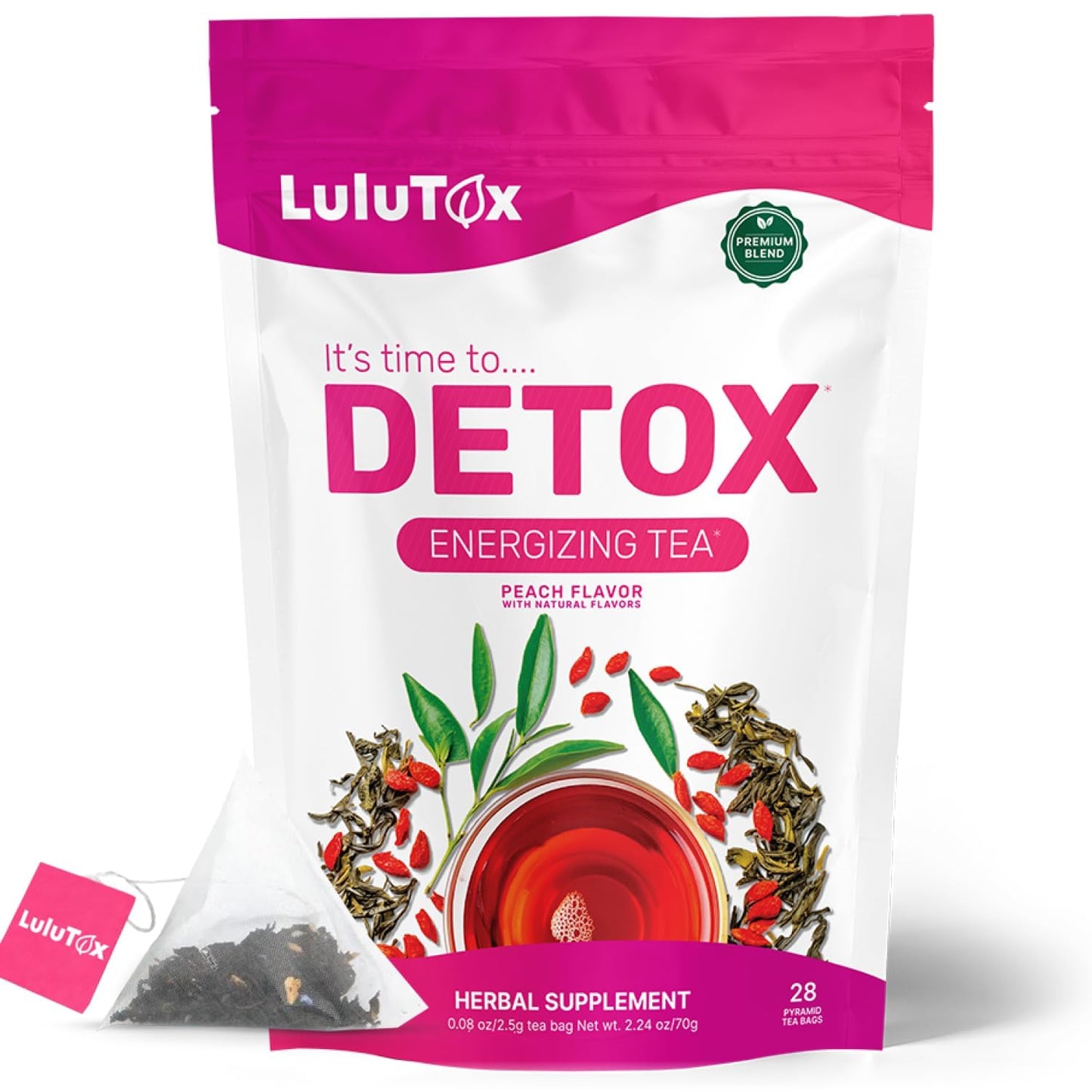 Detox Tea - Slimming Tea with Dandelion and Ginseng to Support Goals for Detox Cleanse, Flat Belly, Bloating, Healthy Weight and Digestive Health - Women & Men - Peach Flavor (28 Servings)