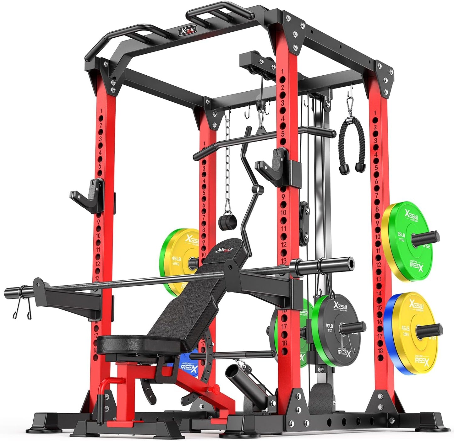 Power Rack Power Cages Multi-Function Squat Rack with Cable Crossover System Selectable More Training Attachment Weight Cage for Garage & Home Gym