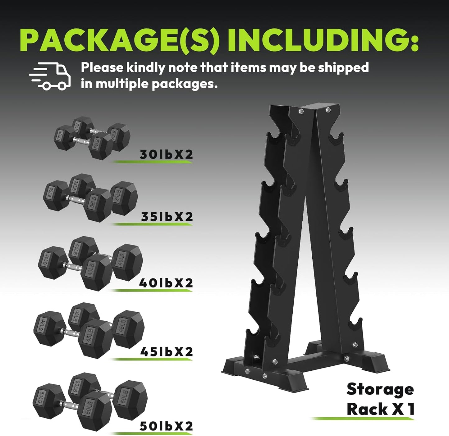 Hex Dumbbell Sets with Rack, 60-550 lb Rubber Encased Exercise & Fitness Dumbbells Set with Rack Option, Hand Weight for Strength Training, Weight Dumbbells