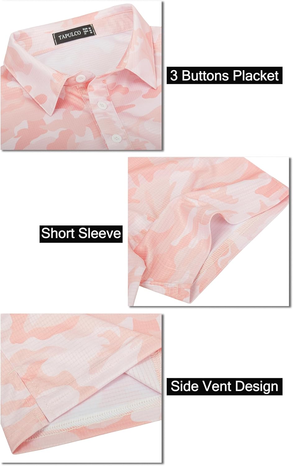 TAPULCO Mens Quick Dry Polo Shirts Camouflage Pattern Performance Athletic Lightweight Breathable Casual Golf Tshirts