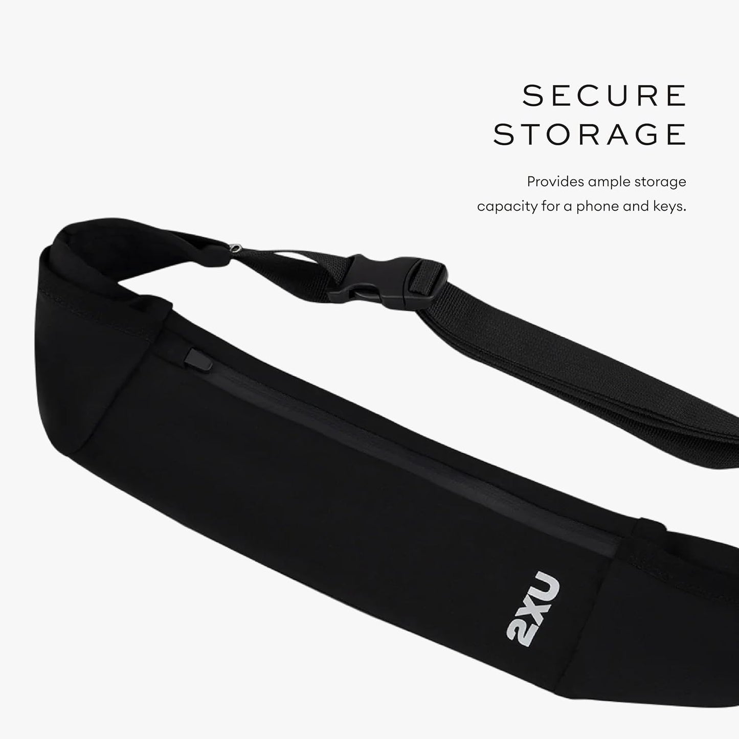 2XU Unisex Run Belt Black - Lightweight and Adjustable Fitness Waist Pack for Running, Jogging, and Outdoor Activities - Securely Holds Phone, Keys, and Essentials - One Size