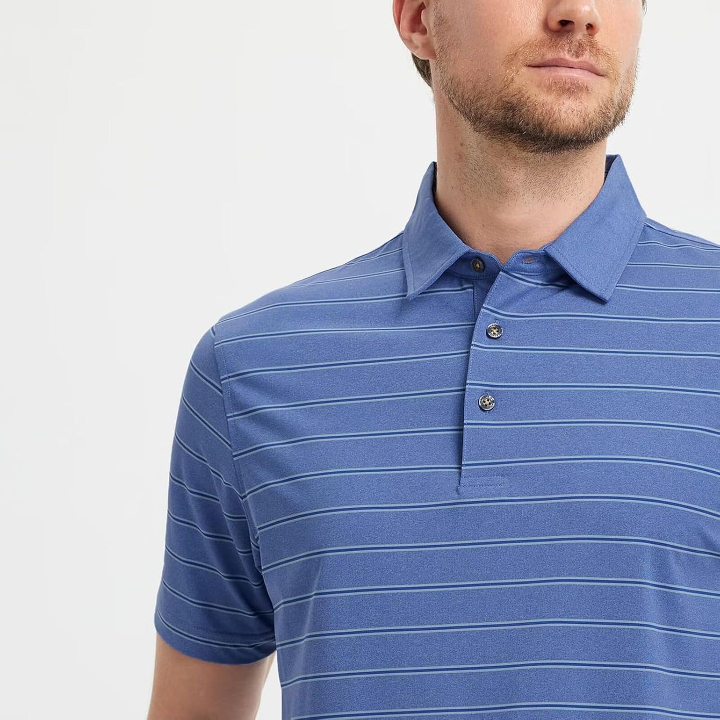 M MAELREG Golf Shirts for Men Moisture Wicking Striped Polo Performance Dry Fit Business Sports Mens Polo Shirts Short Sleeve