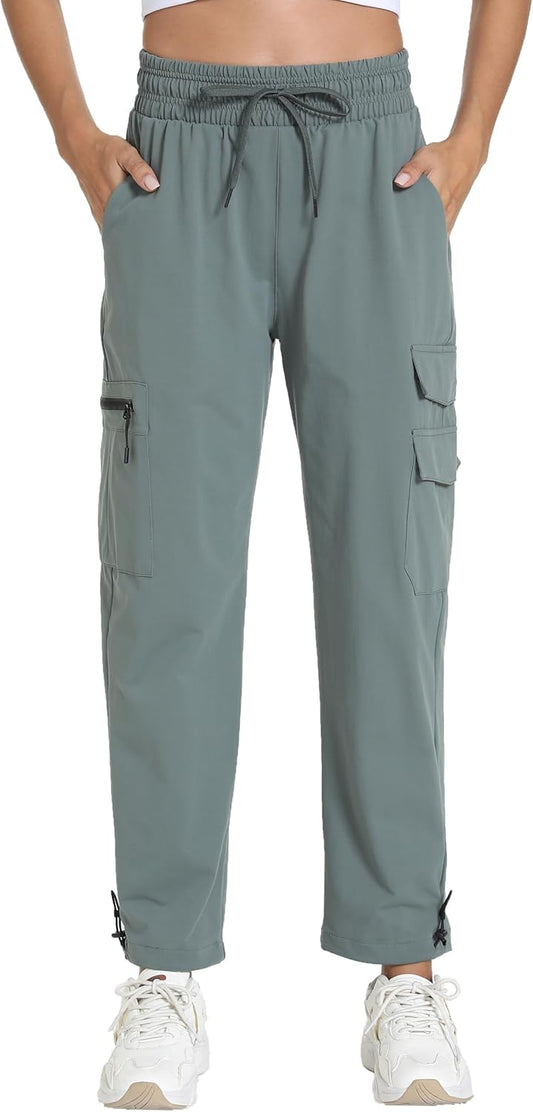 Women's Lightweight Hiking Joggers with Pockets - Water Resistant Cargo Pants for Outdoor Workouts Camping