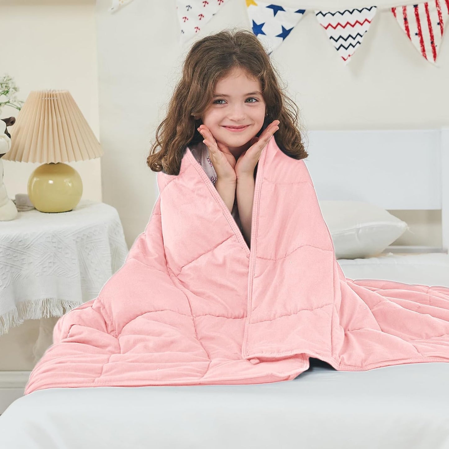 yescool Weighted Blanket (10 lbs, 41" x 60", Pink Grey) Cooling Heavy Blanket for Sleeping Perfect for 90-110 lbs, Breathable Blanket with Premium Glass Bead, Machine Washable