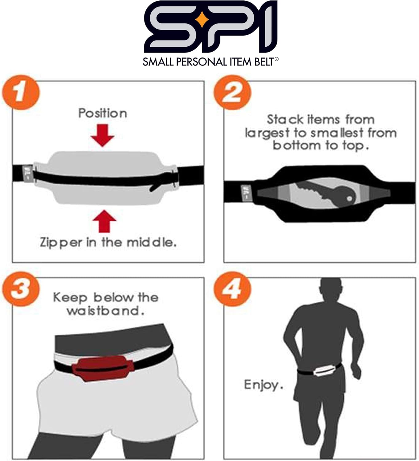 SPIbelt Running Belt for Women Men, Phone Holder for Running, Running Fanny Pack, Holder for Phone, Running Waist Pack, Adjustable Waist, [Fits All Phones]. Black with Anthracite Zipper
