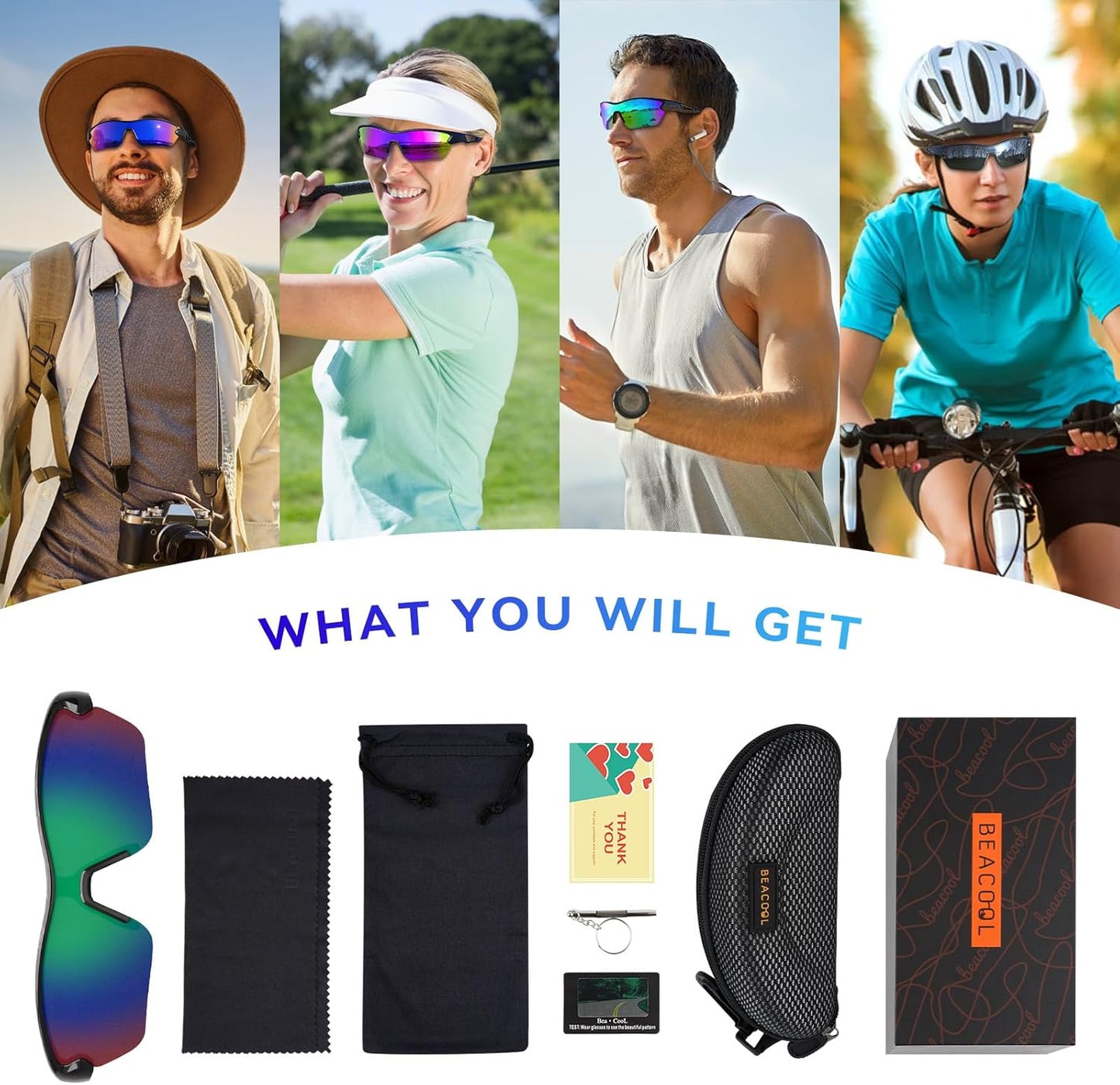 BEACOOL Polarized Sports Sunglasses for Men Women Youth Baseball Cycling Running Fishing Golf Motorcycle TAC Glasses UV400