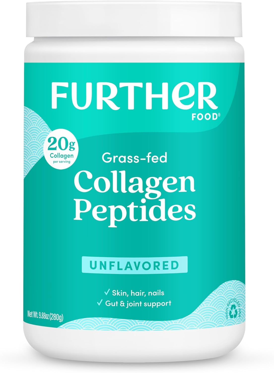 Further Food Unflavored Collagen Peptides Powder, Grass-Fed Pasture-Raised Hydrolyzed Type 1 & 3 Protein, Gut Health + Joint, Hair, Skin, Nails, Paleo Keto Sugar-Free 9.88 oz